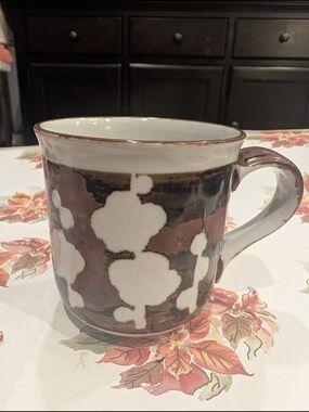 Brown and White Ceramic Patterned Mug